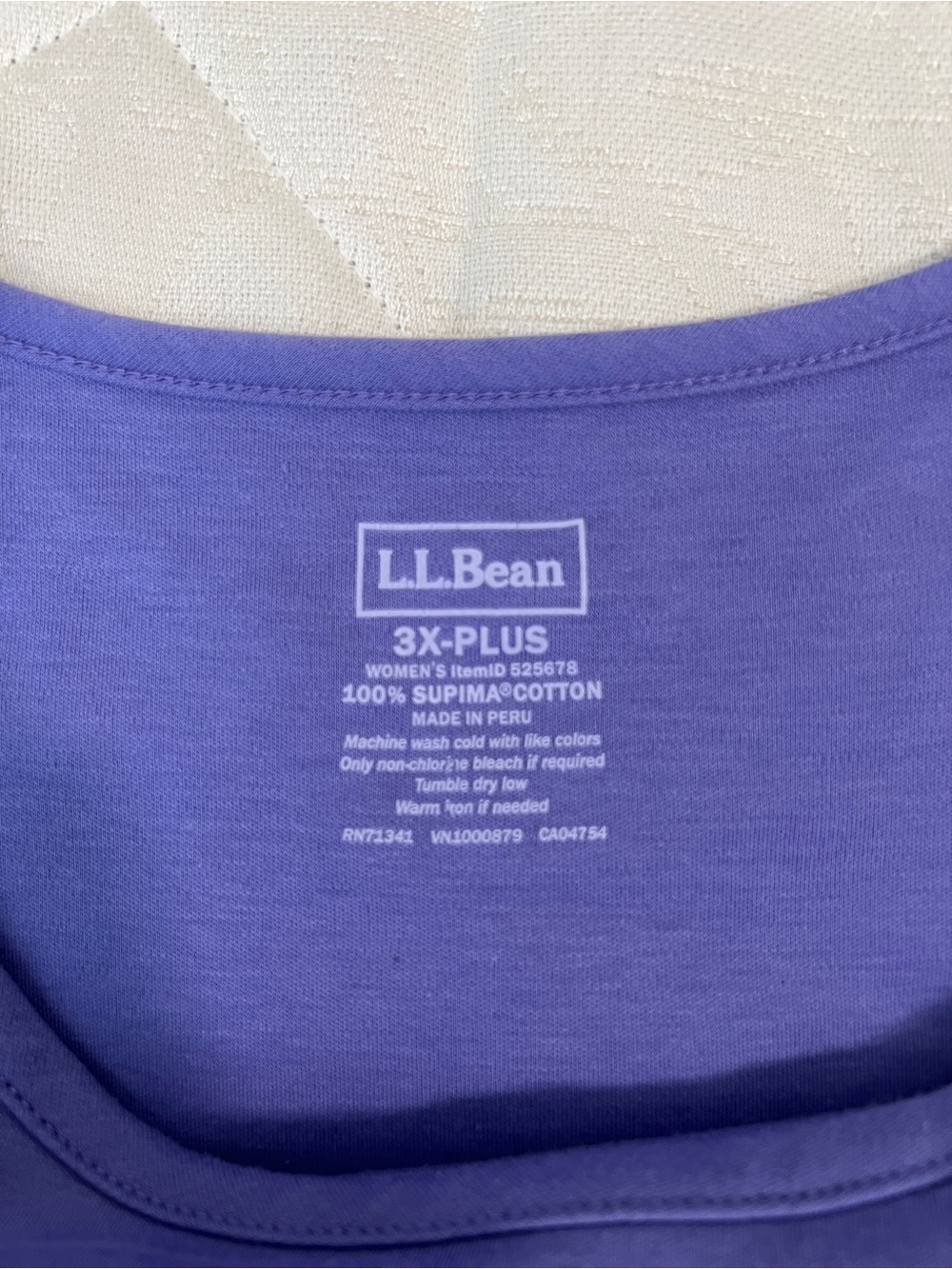 L.L. Bean Purple Women's Pima Cotton Tee, Elbow-Sleeve Boatneck 3XL